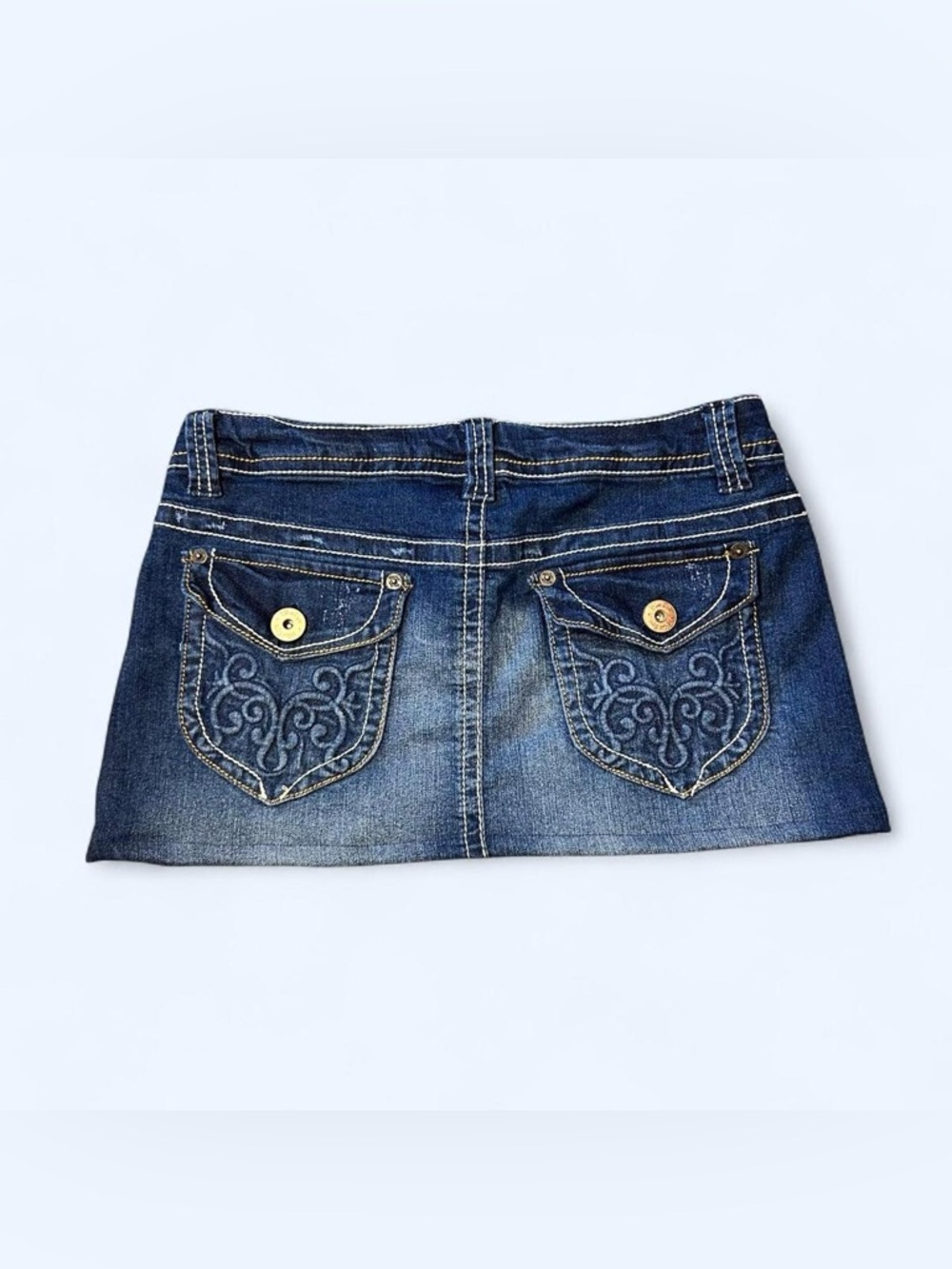 Y2K Denim Embroidered Mini Skirt by Blue Epic!